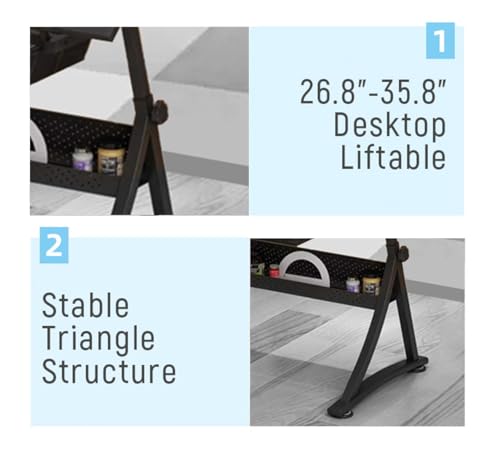 (en:Wooden Drawing Desk with Stool Art Craft Table, Adjustable Height(26.8"-35.8"), 80° Tiltable, Drafting Workstation for Artwork, Graphic Design, Writing (MDF))