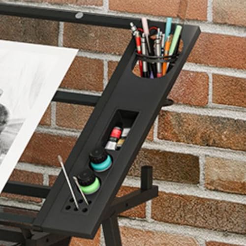 (en:Glass Drafting Work Station with Stool, Art Craft Table, Adjustable Height(29.1""-36.6"") & 0°-80° Tiltable Tabletop, Drawing Desk for Studio Home Office School)