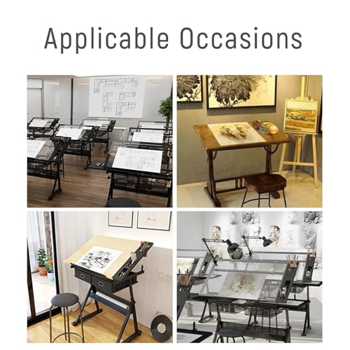 (en:Wooden Drawing Desk with Stool Art Craft Table, Adjustable Height(26.8"-35.8"), 80° Tiltable, Drafting Workstation for Artwork, Graphic Design, Writing (MDF))