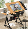 (en:Wooden Drawing Desk with Stool Art Craft Table, Adjustable Height(26.8"-35.8"), 80° Tiltable, Drafting Workstation for Artwork, Graphic Design, Writing (MDF))