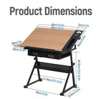 (en:Wooden Drawing Desk with Stool Art Craft Table, Adjustable Height(26.8"-35.8"), 80° Tiltable, Drafting Workstation for Artwork, Graphic Design, Writing (MDF))